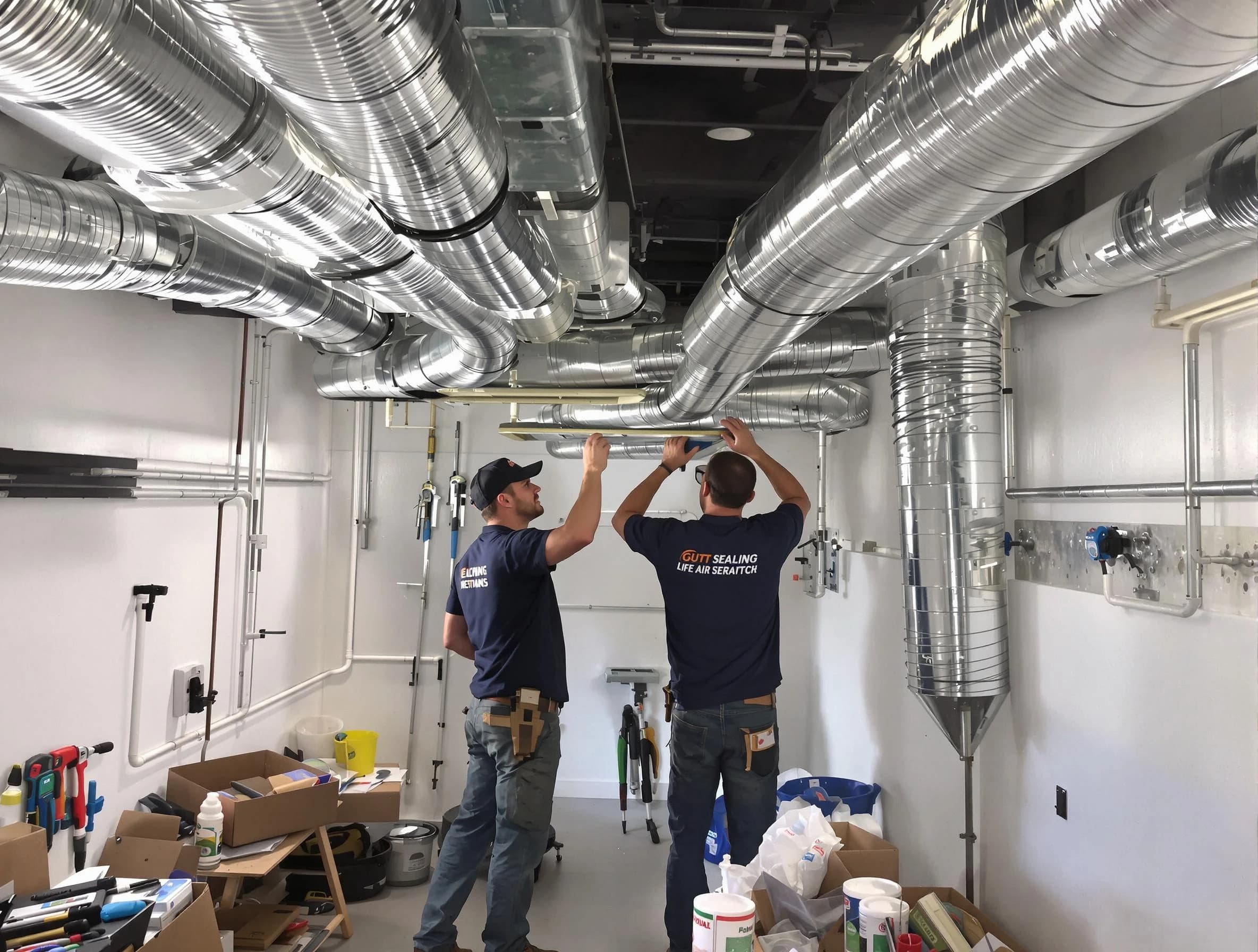 Chelmsford Air Duct Cleaning technician applying professional duct sealing solutions in Chelmsford