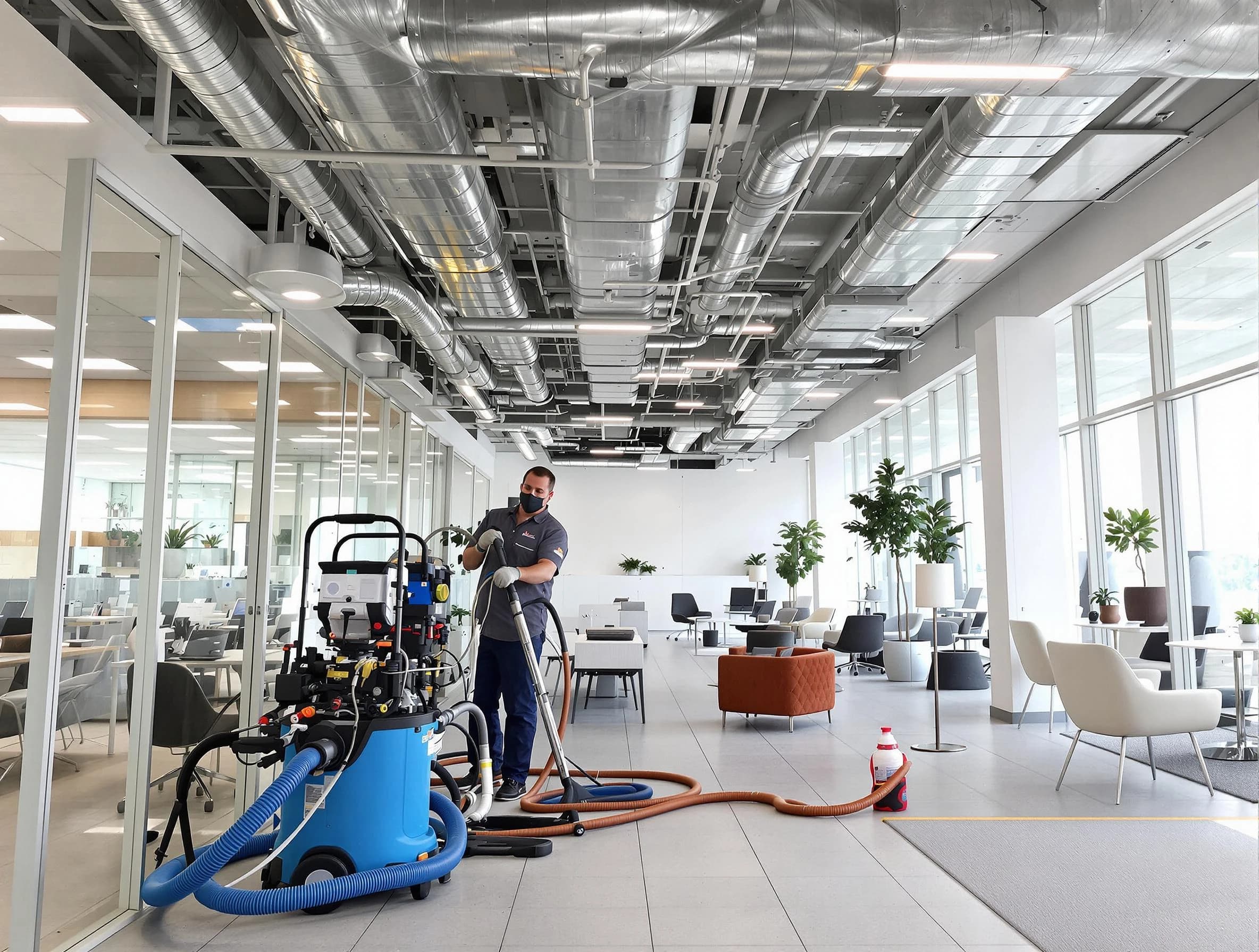 Chelmsford Air Duct Cleaning team conducting comprehensive commercial duct cleaning at a business location in Chelmsford