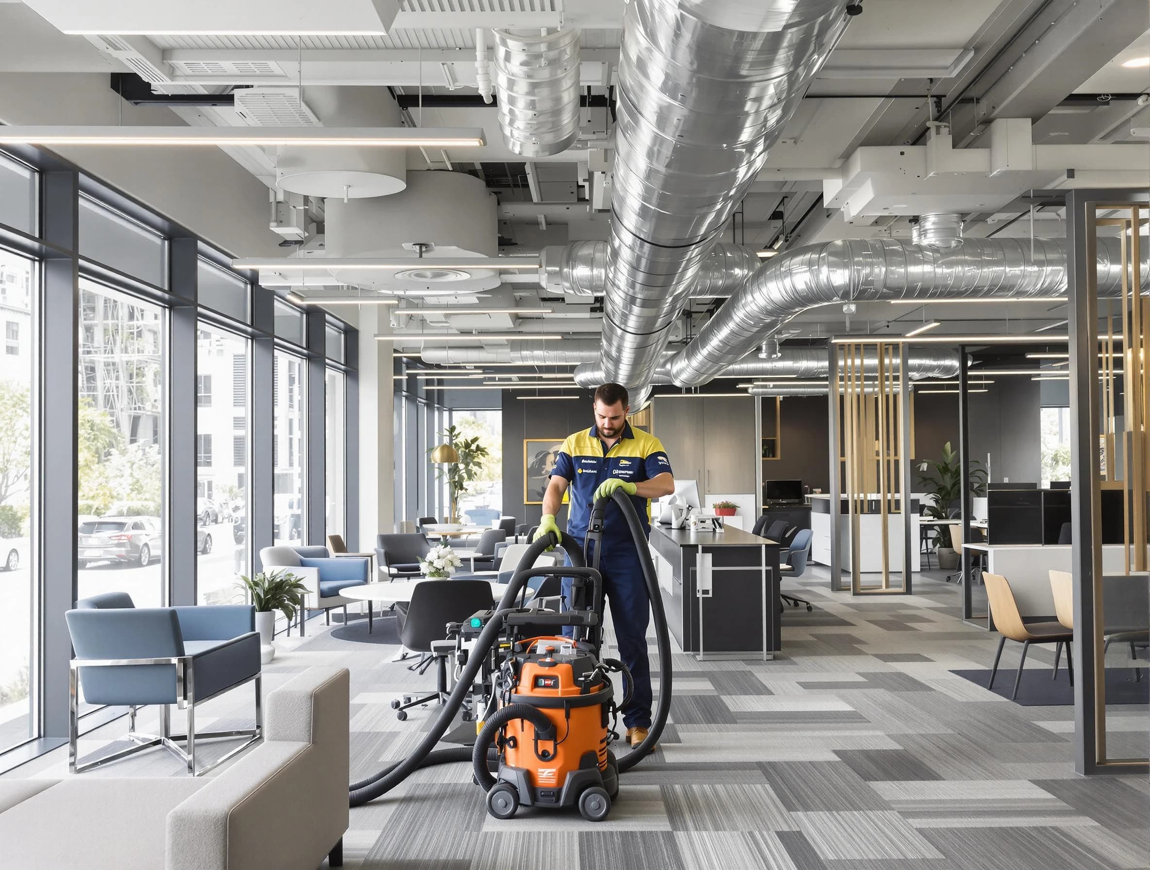 Chelmsford Air Duct Cleaning team performing thorough commercial duct cleaning at a Chelmsford business center