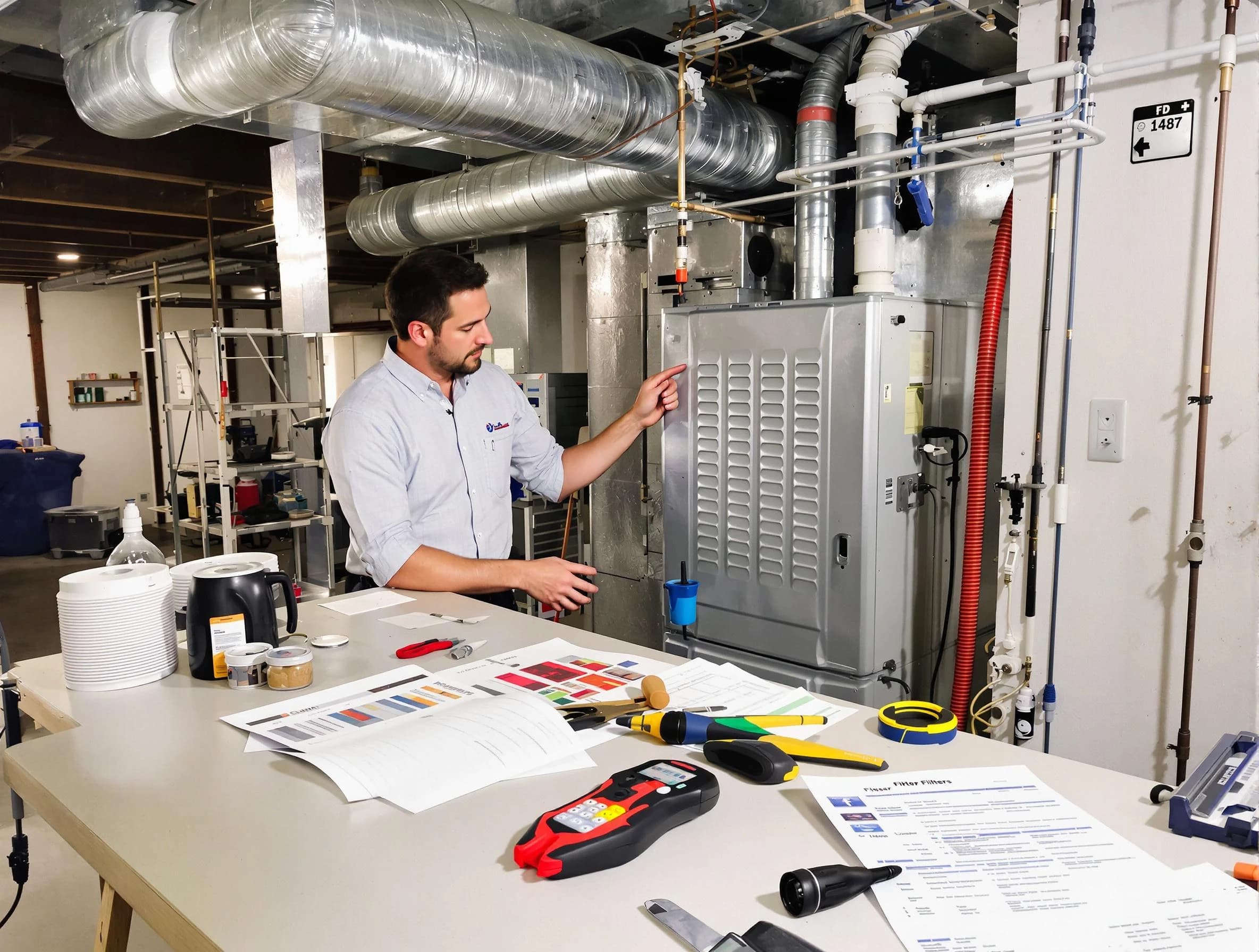 Chelmsford Air Duct Cleaning inspector conducting detailed filter system evaluation using professional diagnostic tools in Chelmsford