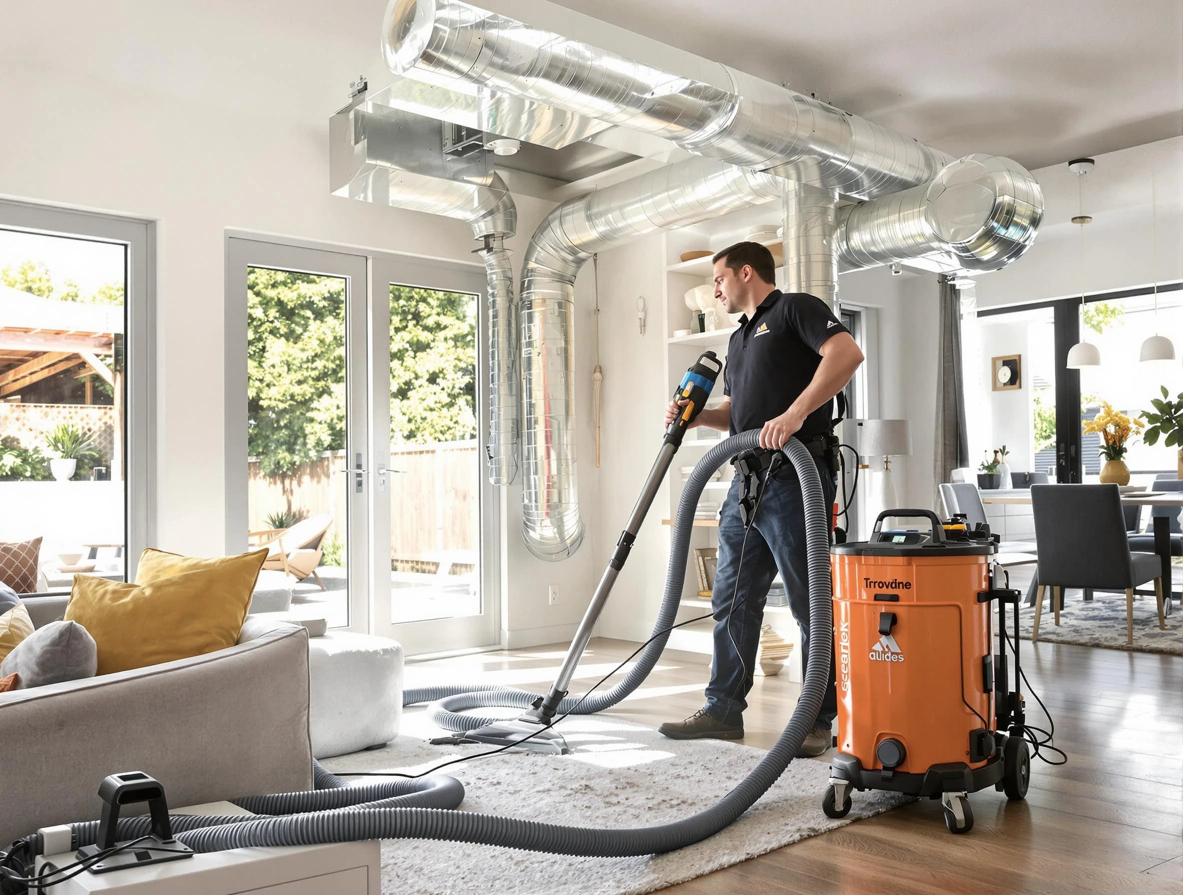 Chelmsford Air Duct Cleaning specialist performing thorough residential duct cleaning using advanced equipment in Chelmsford