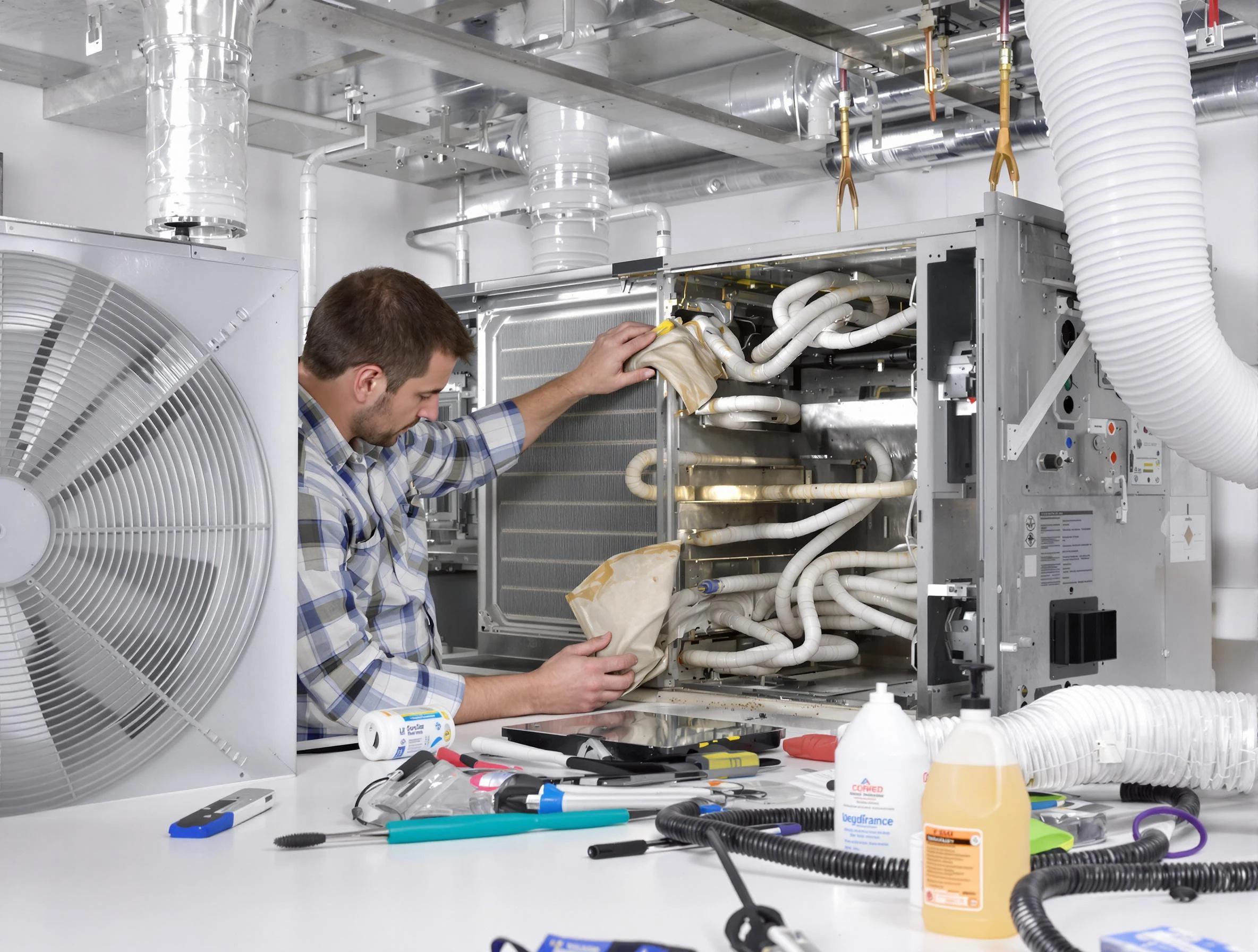 Chelmsford Air Duct Cleaning specialist performing precision AC coil cleaning in Chelmsford