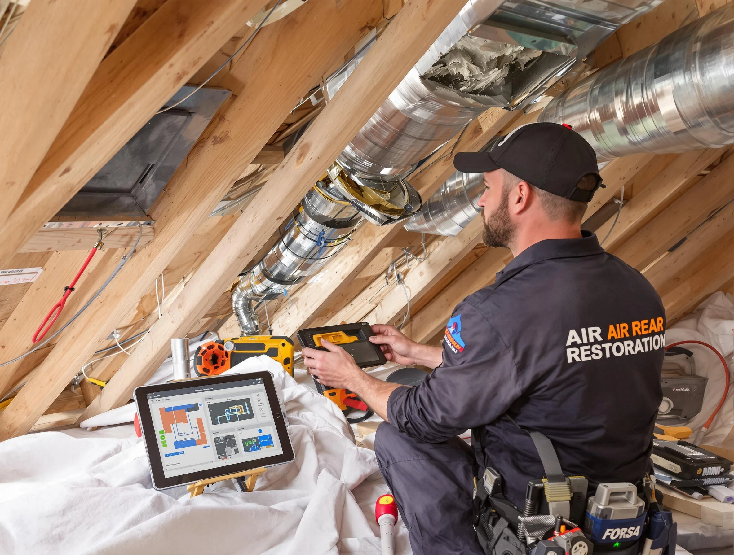 Chelmsford Air Duct Cleaning technician performing precise duct repair work in Chelmsford