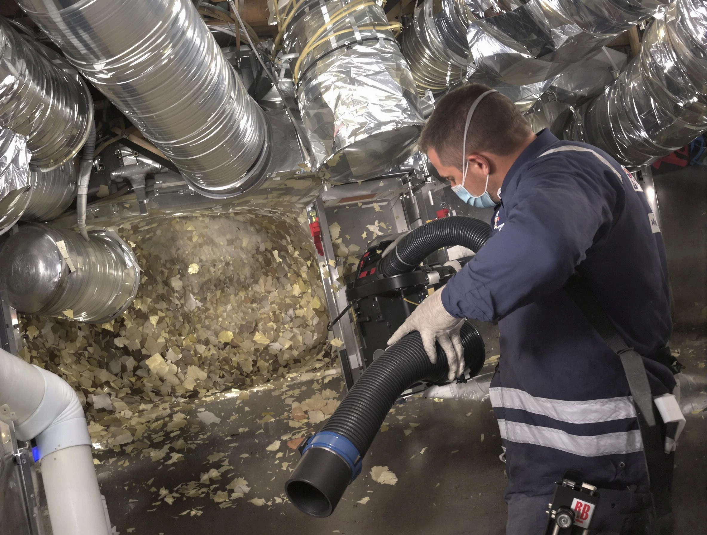 Chelmsford Air Duct Cleaning specialist operating negative pressure cleaning equipment for thorough duct maintenance in Chelmsford